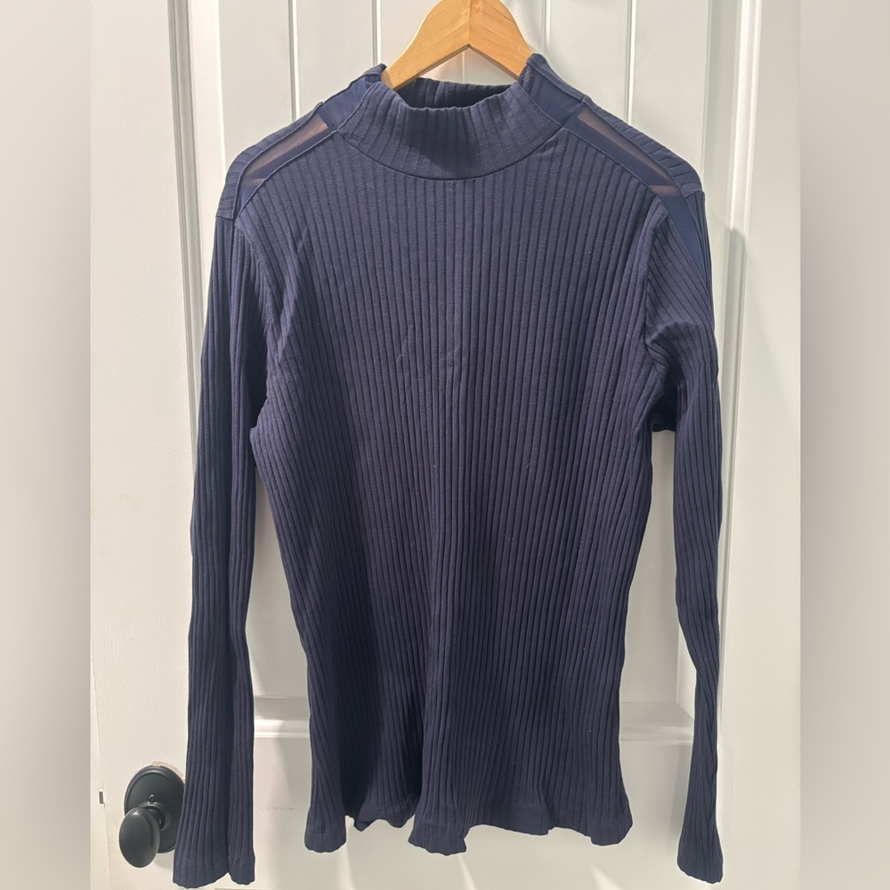 Anatomie Long Sleeve Navy Shirt Sheer Accent Size XL